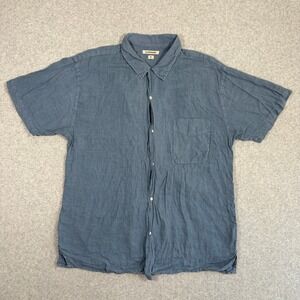 Europann Button Up Shirt Mens 4 Blue 100% Linen Short Sleeve Casual Top